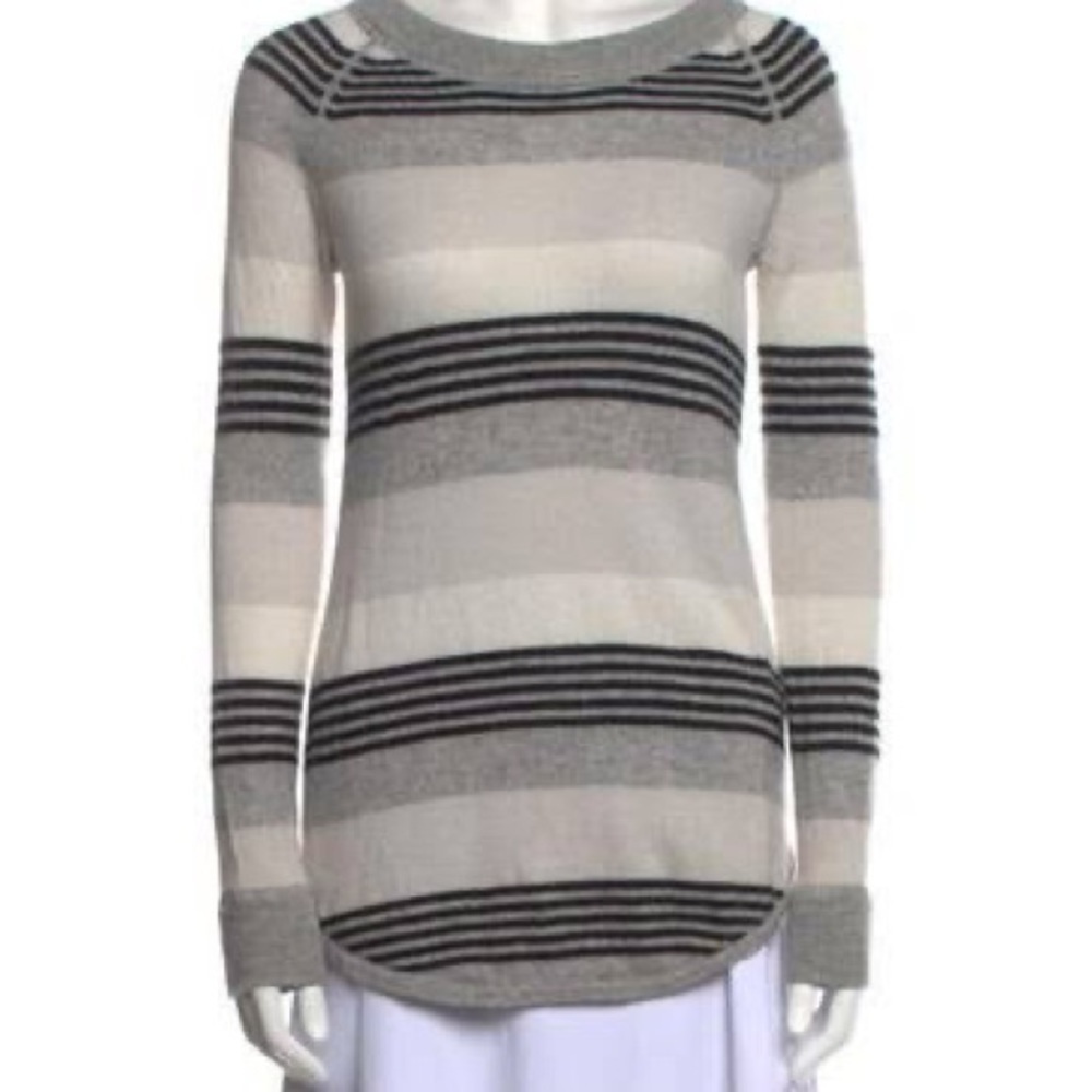 Ply Cashmere striped long sleeve crew neck sweater